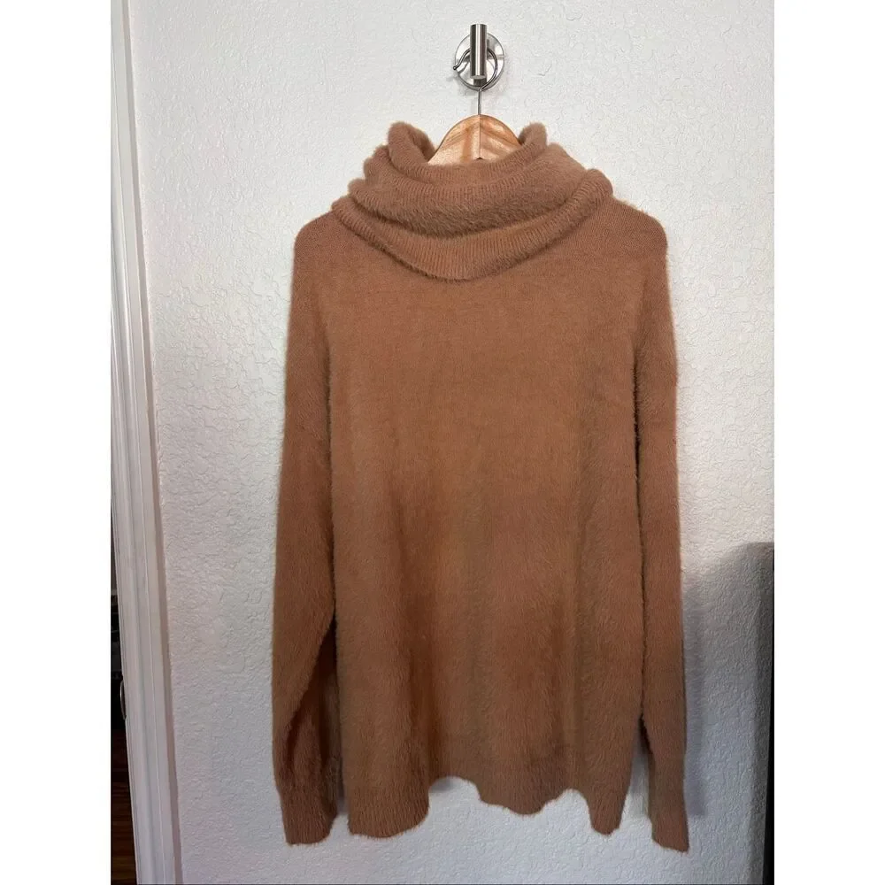 Tularosa Webster Fuzzy Foldover Neck Pullover Sweater in Camel Size M - Picture 4 of 12